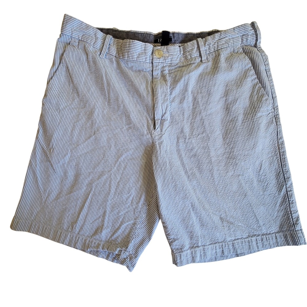 IZOD‎ Seersucker Shorts Mens 36 Blue White Striped Cotton Flat Front Chino